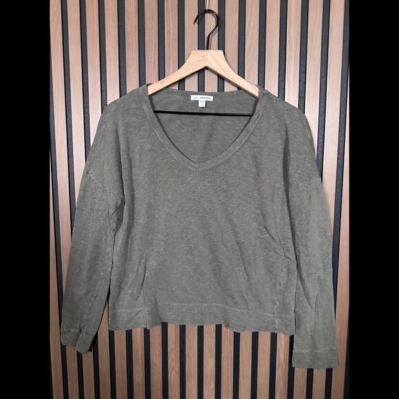James Perse Tops - James Perse Sweatshirt 3 / L Womens Gray Pullover Fleece V Neck Modal Stretch